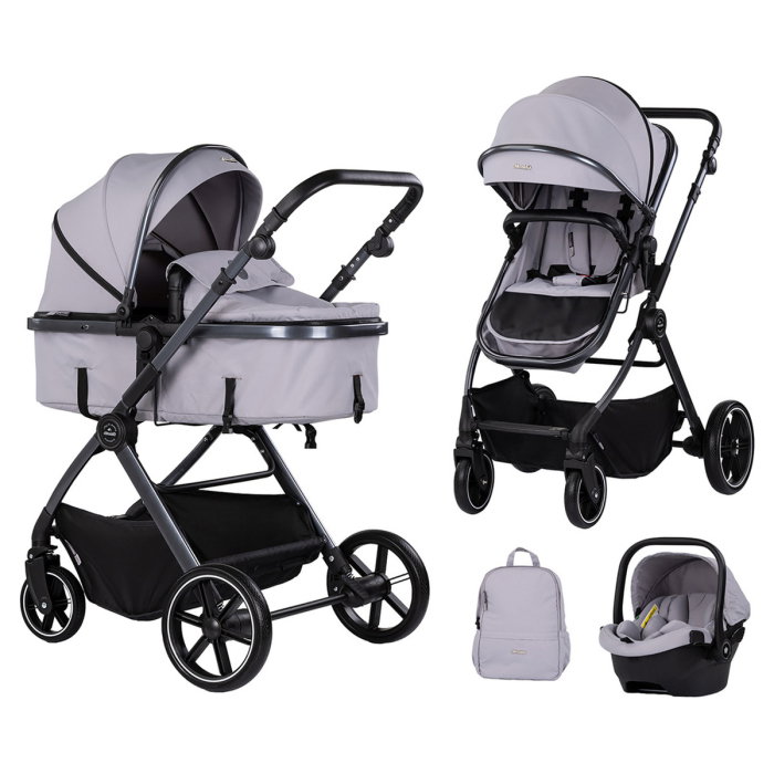 Carucior Chipolino Pearl 3 in 1, Cu scoica auto, Sezut reversibil, Husa de picioare, Gentuta parinti, Pana la 22 kg, Platinum [1]