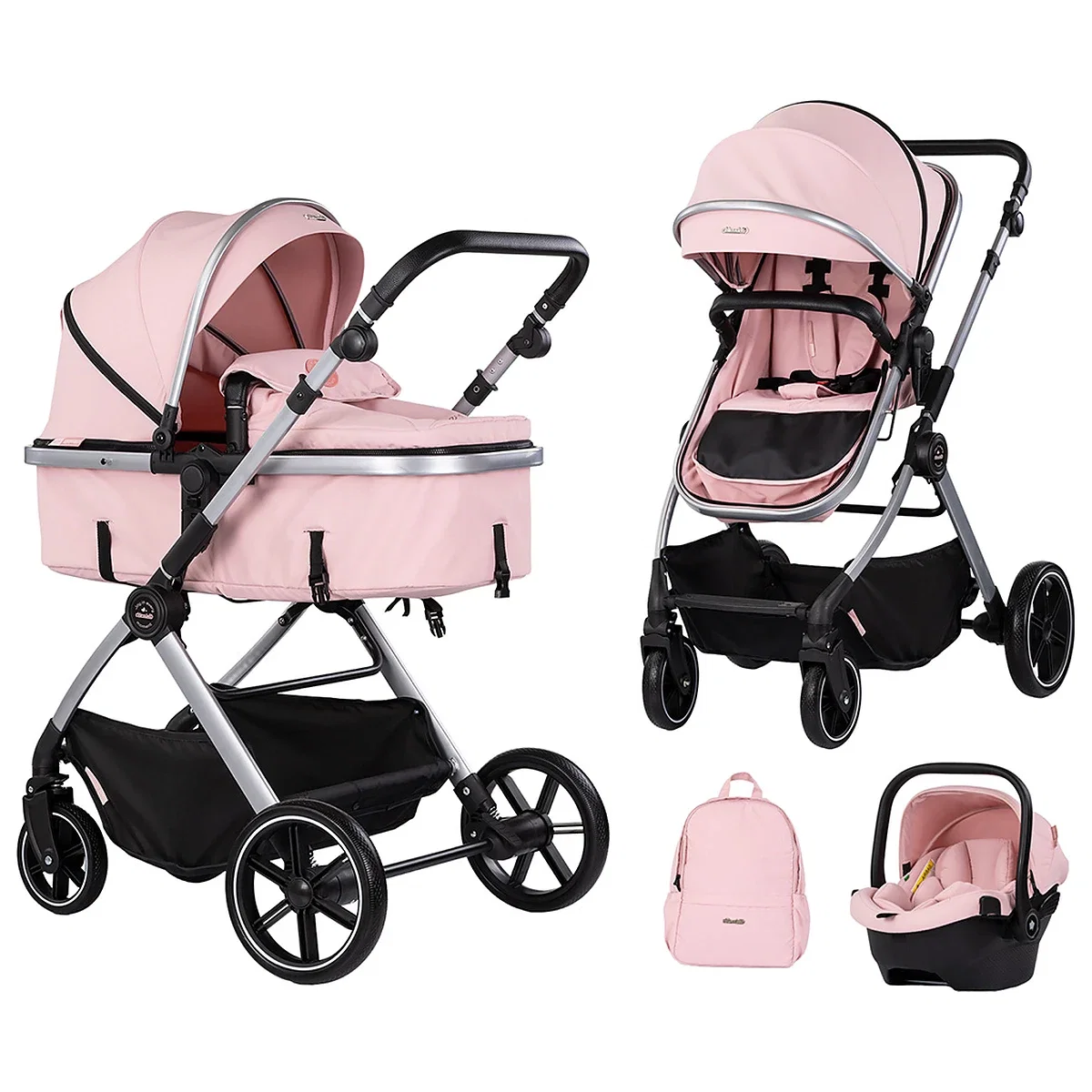 Carucior Chipolino Pearl 3 in 1, Cu scoica auto, Sezut reversibil, Husa de picioare, Gentuta parinti, Pana la 22 kg, Powder pink [1]