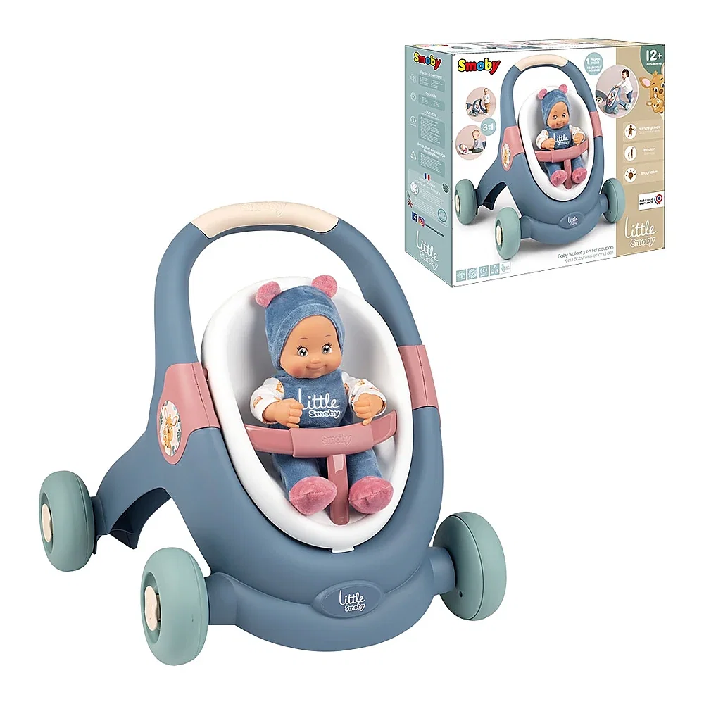 Carucior pentru papusi Smoby Baby Walker 3 in 1 cu papusa 1 an + [12]