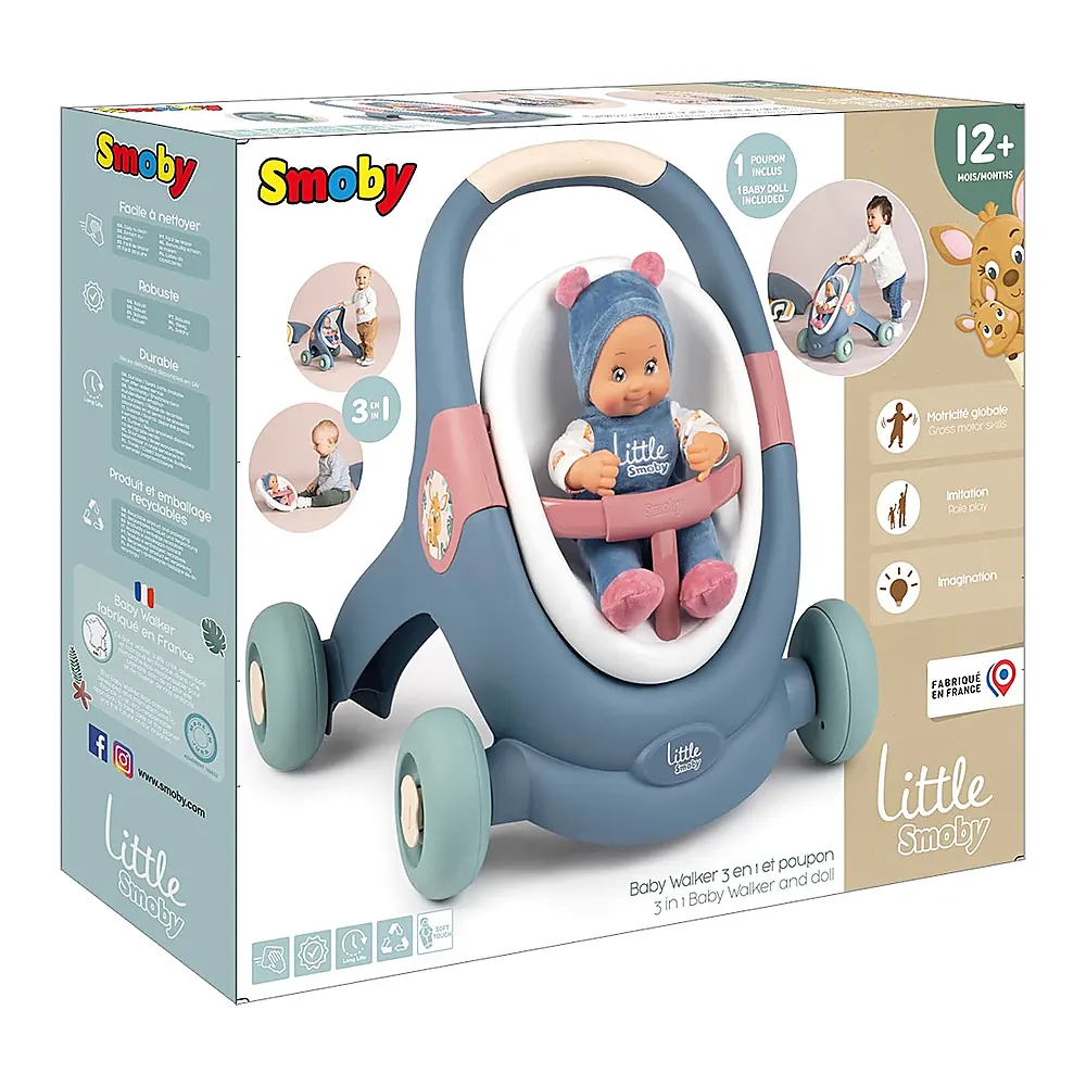 Carucior pentru papusi Smoby Baby Walker 3 in 1 cu papusa 1 an + [13]