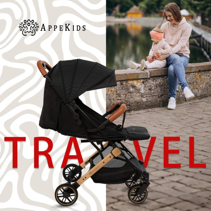 Carucior Sport AppeKids Travel, Ultracompact, tip troller, pana la 15 kg, pliere automata, cadru usor - 6.7 kg, Negru [6]