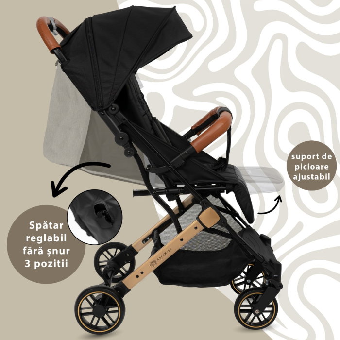 Carucior Sport AppeKids Travel, Ultracompact, tip troller, pana la 15 kg, pliere automata, cadru usor - 6.7 kg, Negru [5]