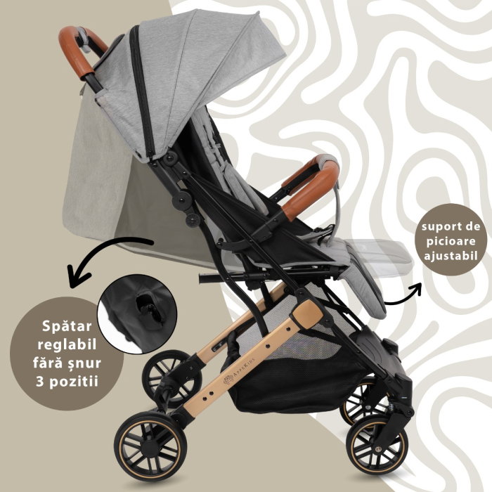 Carucior Sport AppeKids Travel, Ultracompact, tip troller, pana la 15 kg, pliere automata, cadru usor - 6.7 kg, Gri [5]