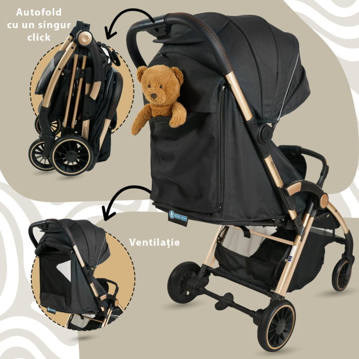 Carucior Sport AppeKids - Upp - Ultracompact, Pliere automata, De la nastere la 22 kg, Negru [4]