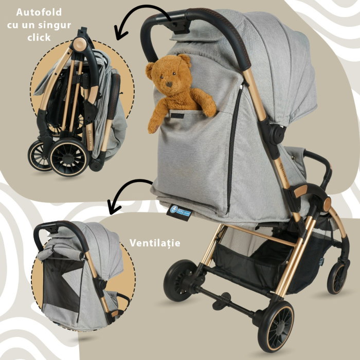 Carucior Sport AppeKids - Upp - Ultracompact, Pliere automata, De la nastere la 22 kg, Gri [4]