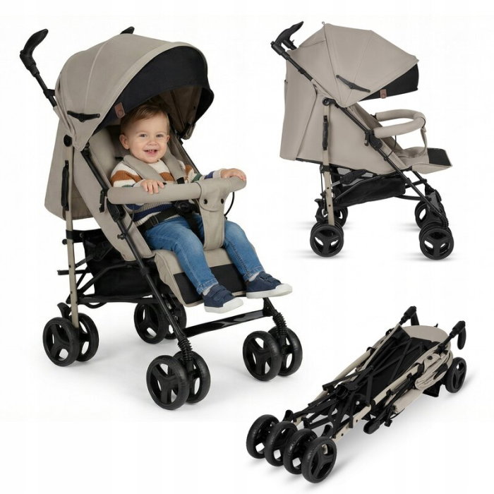 Carucior sport compact, Lionelo, Irma, Spatar ajustabil in 4 pozitii, Suport picioare reglabil, Manere rotative, Pliere tip umbrela, 6- 36 luni, Pana la 15 kg, Bej [3]