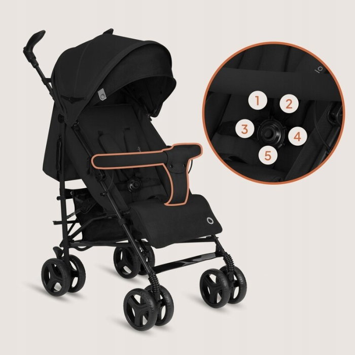 Carucior sport compact, Lionelo, Irma, Spatar ajustabil in 4 pozitii, Suport picioare reglabil, Manere rotative, Pliere tip umbrela, 6- 36 luni, Pana la 15 kg, Negru Onyx [17]