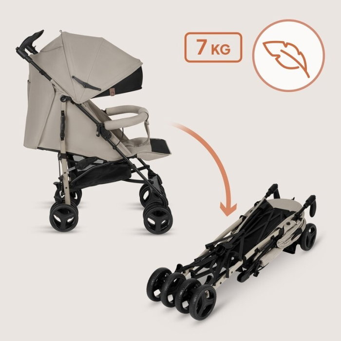 Carucior sport compact, Lionelo, Irma, Spatar ajustabil in 4 pozitii, Suport picioare reglabil, Manere rotative, Pliere tip umbrela, 6- 36 luni, Pana la 15 kg, Bej [15]