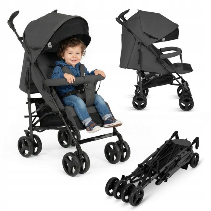 Carucior sport compact, Lionelo, Irma, Spatar ajustabil in 4 pozitii, Suport picioare reglabil, Manere rotative, Pliere tip umbrela, 6- 36 luni, Pana la 15 kg, Gri inchis [3]