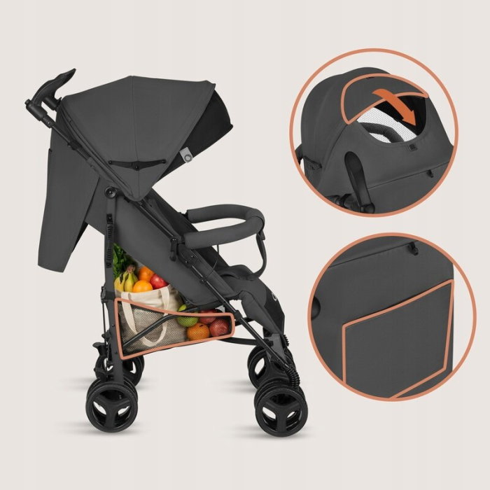 Carucior sport compact, Lionelo, Irma, Spatar ajustabil in 4 pozitii, Suport picioare reglabil, Manere rotative, Pliere tip umbrela, 6- 36 luni, Pana la 15 kg, Gri inchis [15]