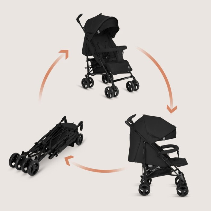 Carucior sport compact, Lionelo, Irma, Spatar ajustabil in 4 pozitii, Suport picioare reglabil, Manere rotative, Pliere tip umbrela, 6- 36 luni, Pana la 15 kg, Negru Onyx [19]