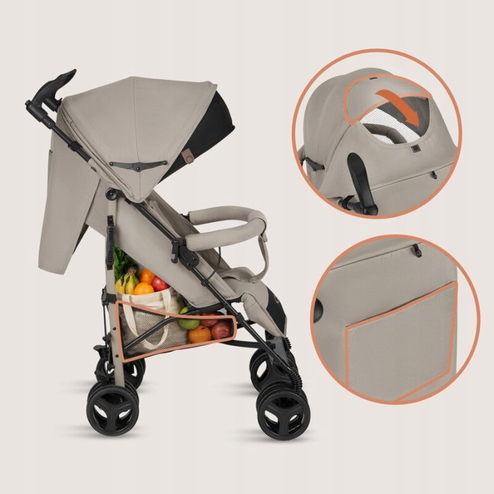 Carucior sport compact, Lionelo, Irma, Spatar ajustabil in 4 pozitii, Suport picioare reglabil, Manere rotative, Pliere tip umbrela, 6- 36 luni, Pana la 15 kg, Bej [16]