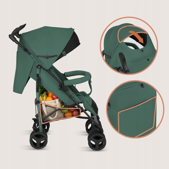 Carucior sport compact, Lionelo, Irma, Spatar ajustabil in 4 pozitii, Suport picioare reglabil, Manere rotative, Pliere tip umbrela, 6- 36 luni, Pana la 15 kg, Verde smarald [15]