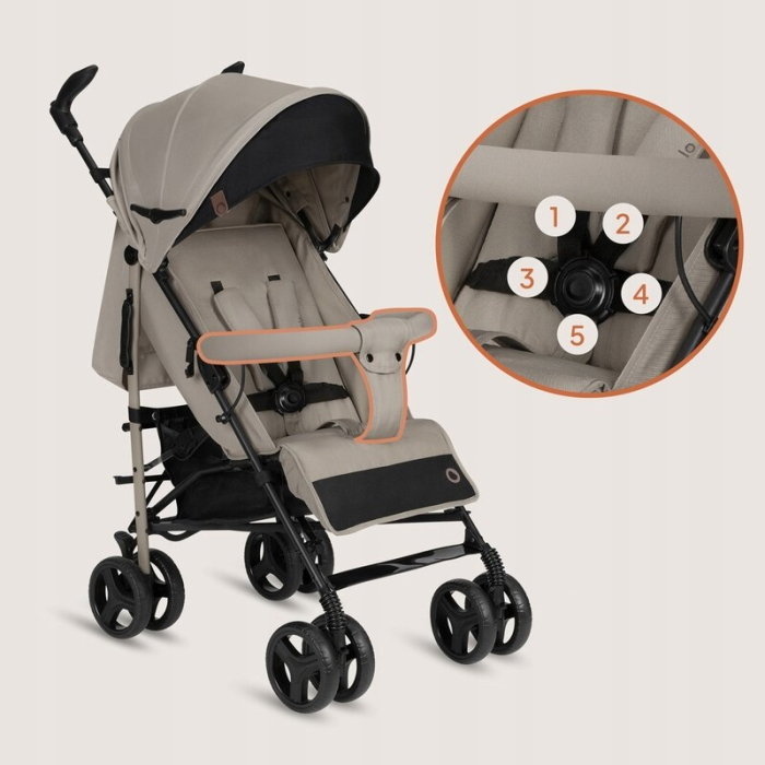 Carucior sport compact, Lionelo, Irma, Spatar ajustabil in 4 pozitii, Suport picioare reglabil, Manere rotative, Pliere tip umbrela, 6- 36 luni, Pana la 15 kg, Bej [18]