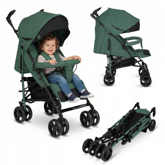Carucior sport compact, Lionelo, Irma, Spatar ajustabil in 4 pozitii, Suport picioare reglabil, Manere rotative, Pliere tip umbrela, 6- 36 luni, Pana la 15 kg, Verde smarald [3]