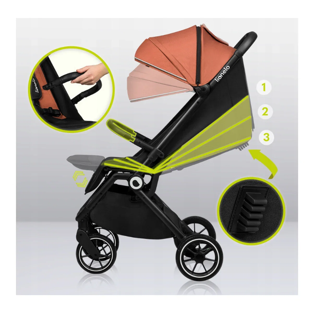 Carucior sport, Lionelo, Cloe, Cu accesorii, Pliere compacta pentru avion, cu o singura mana, 6 luni+, Gri [9]