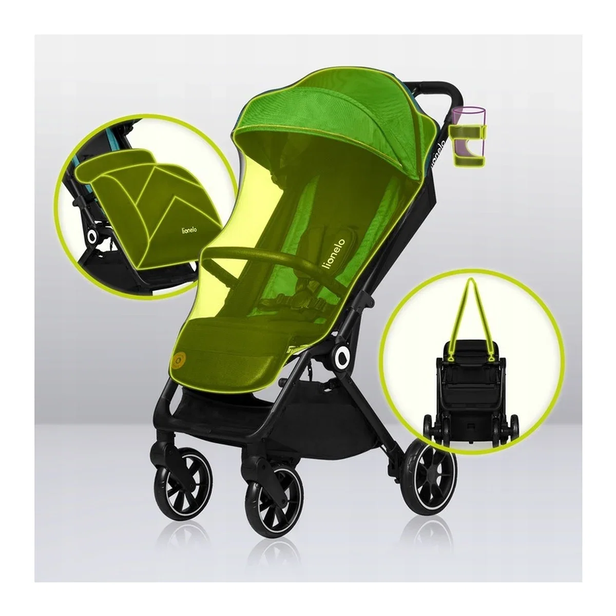 Carucior sport, Lionelo, Cloe, Cu accesorii, Pliere compacta pentru avion, cu o singura mana, 6 luni+, Verde Smarald [10]