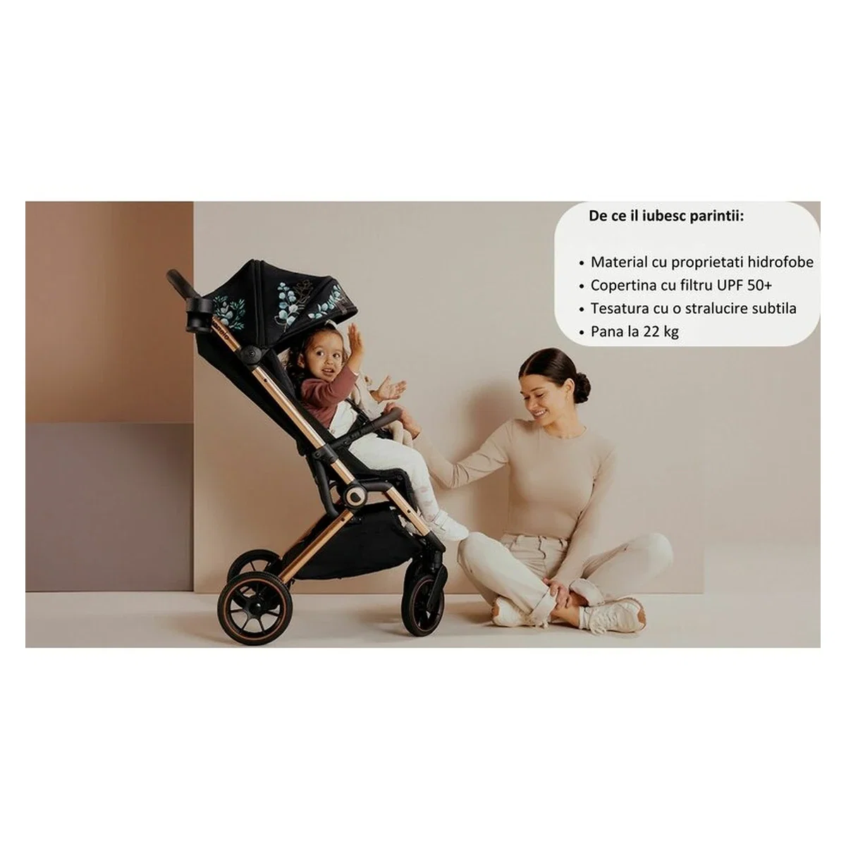 Carucior sport, Lionelo, Cloe, Golden Moments, Editie limitata, Cu accesorii, Pliere compacta pentru avion, 6 luni+, [25]