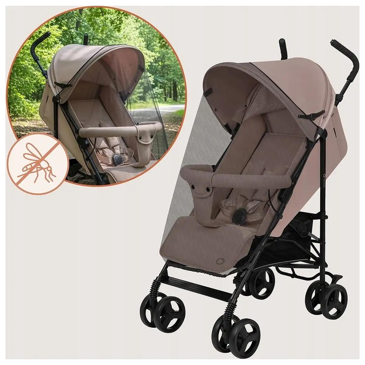 Carucior sport, Lionelo, Elia, Cu plasa de tantari, Suport de picioare reglabil, Spatar ajustabil in 4 pozitii, Capotina XXL, Pliere tip umbrela, Capacitate 15 kg, 6 luni+, Bej Taupe [14]