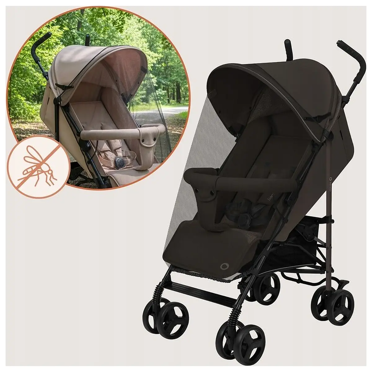 Carucior sport, Lionelo, Elia, Cu plasa de tantari, Suport de picioare reglabil, Spatar ajustabil in 4 pozitii, Capotina XXL, Pliere tip umbrela, Capacitate 15 kg, 6 luni+, Maro [14]