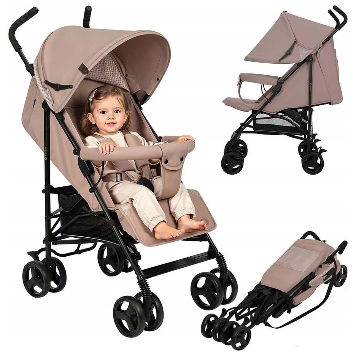 Carucior sport, Lionelo, Elia, Cu plasa de tantari, Suport de picioare reglabil, Spatar ajustabil in 4 pozitii, Capotina XXL, Pliere tip umbrela, Capacitate 15 kg, 6 luni+, Bej Taupe [3]