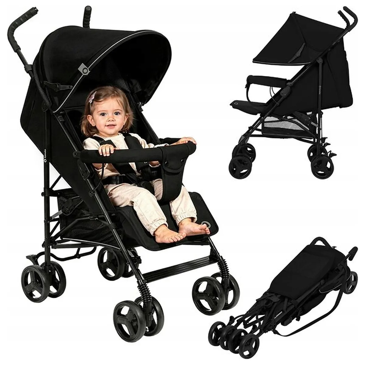 Carucior sport, Lionelo, Elia, Cu plasa de tantari, Suport de picioare reglabil, Spatar ajustabil in 4 pozitii, Capotina XXL, Pliere tip umbrela, Capacitate 15 kg, 6 luni+, Negru [3]