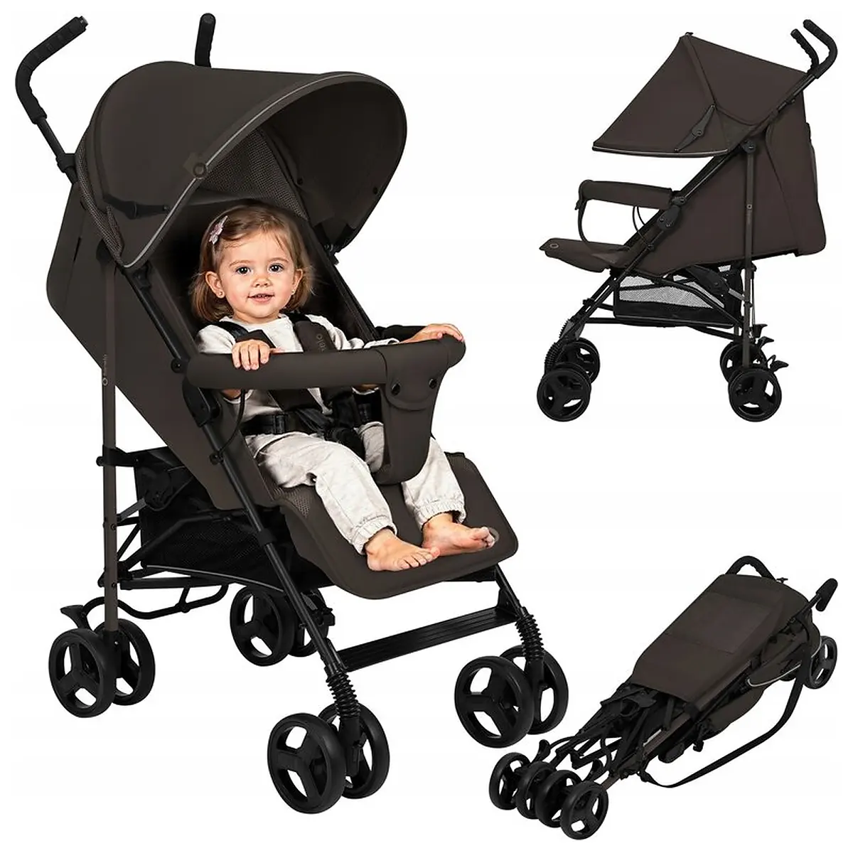 Carucior sport, Lionelo, Elia, Cu plasa de tantari, Suport de picioare reglabil, Spatar ajustabil in 4 pozitii, Capotina XXL, Pliere tip umbrela, Capacitate 15 kg, 6 luni+, Maro [3]