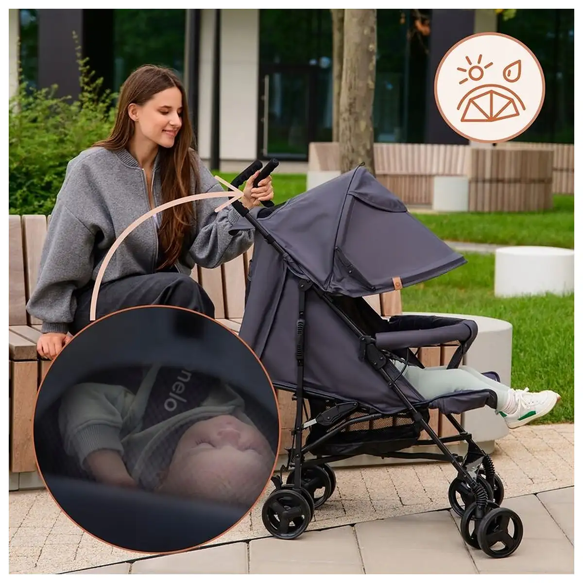 Carucior sport, Lionelo, Elia, Cu plasa de tantari, Suport de picioare reglabil, Spatar ajustabil in 4 pozitii, Capotina XXL, Pliere tip umbrela, Capacitate 15 kg, 6 luni+, Maro [17]
