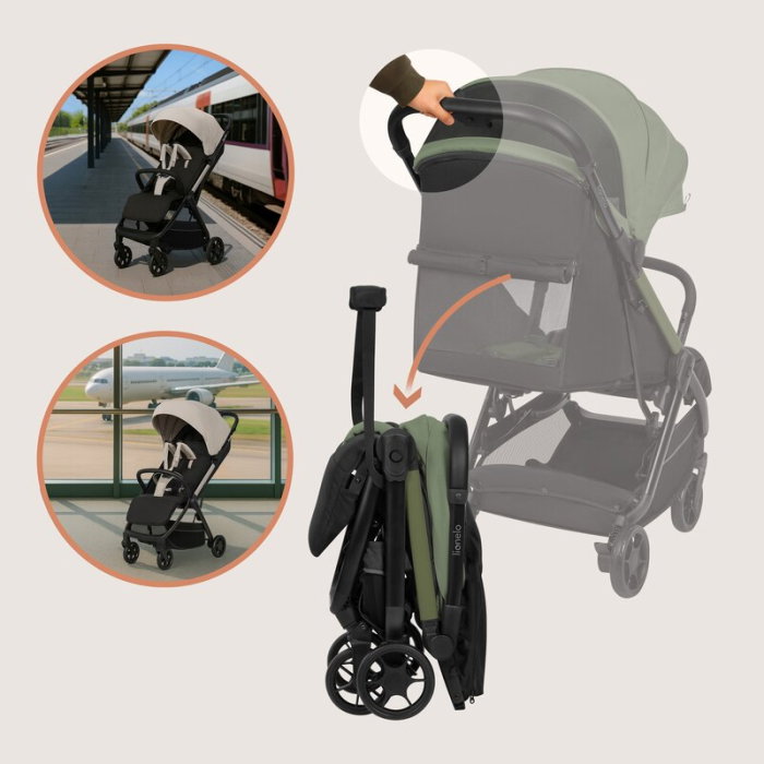Carucior sport, Lionelo, Julie Air, Greutate redusa - 7.5 kg, Sustine 22 kg, 6 luni+, Capotina impermeabila, Protectie SPF 50+, Include suport sticla, Pliere compacta pentru calatorii, Verde Sage [7]