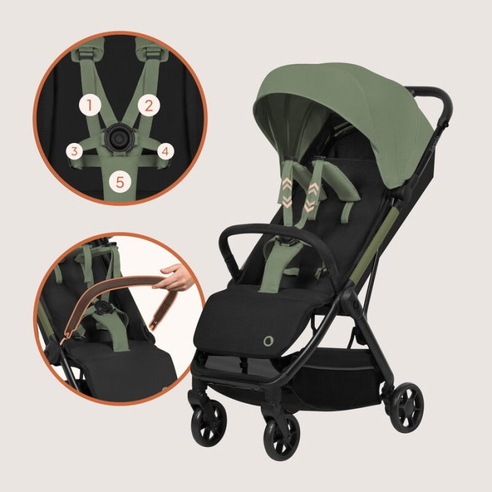 Carucior sport, Lionelo, Julie Air, Greutate redusa - 7.5 kg, Sustine 22 kg, 6 luni+, Capotina impermeabila, Protectie SPF 50+, Include suport sticla, Pliere compacta pentru calatorii, Verde Sage [16]