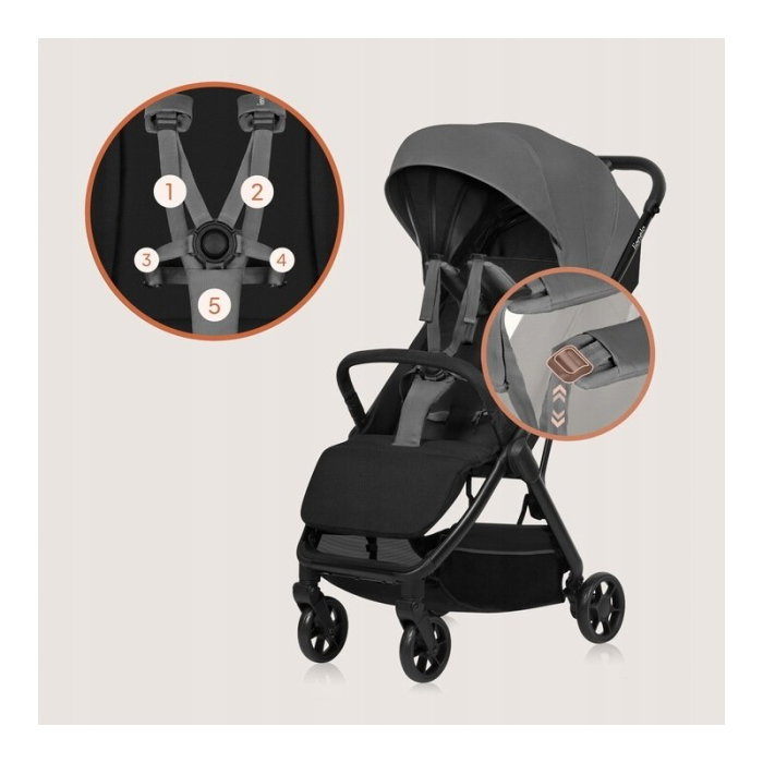 Carucior sport, Lionelo, Julie Air, Greutate redusa - 7.5 kg, Sustine 22 kg, 6 luni+, Capotina impermeabila, Protectie [12]