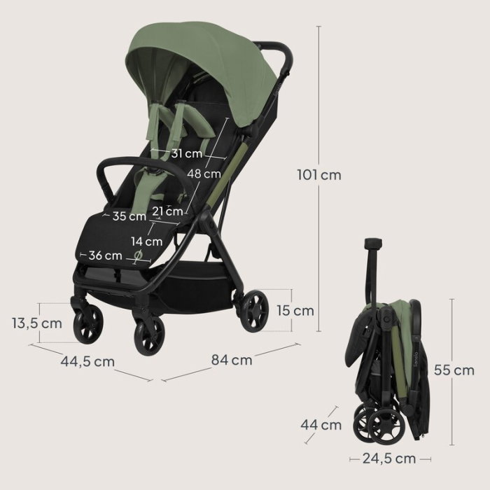 Carucior sport, Lionelo, Julie Air, Greutate redusa - 7.5 kg, Sustine 22 kg, 6 luni+, Capotina impermeabila, Protectie SPF 50+, Include suport sticla, Pliere compacta pentru calatorii, Verde Sage [19]