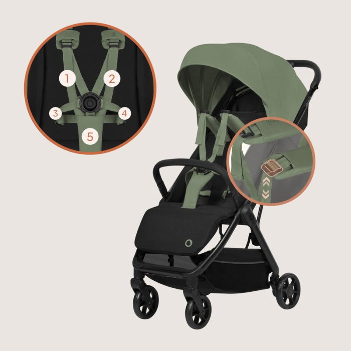Carucior sport, Lionelo, Julie Air, Greutate redusa - 7.5 kg, Sustine 22 kg, 6 luni+, Capotina impermeabila, Protectie SPF 50+, Include suport sticla, Pliere compacta pentru calatorii, Verde Sage [14]