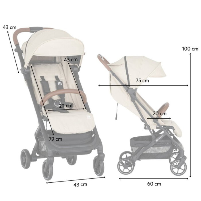 Carucior sport, Petite&Mars, Fly, Pliere compacta, Spatar reglabil pana la pozitie de somn, Suport picioare reglabil, Copertina cu protectie UPF40+, Suport pahar inclus, Pana la 22 kg, 0 luni+, Bej [8]