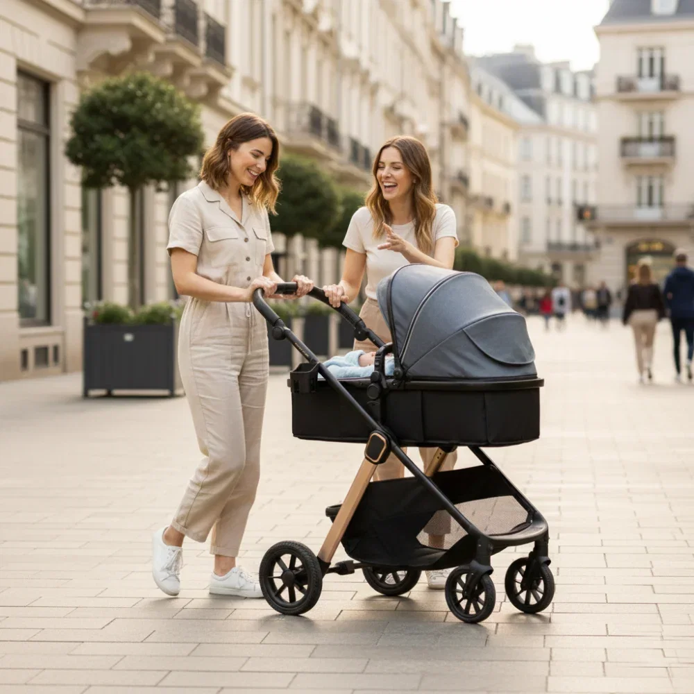 Carucior transformabil 2 in 1, Appekids Elite, de la naștere până la 22 kg, sezut reversibil, cadru usor, compatibil scoici auto, include gentuta, husa picioare, husa ploaie, plasa anti-insecte, Navy  [11]