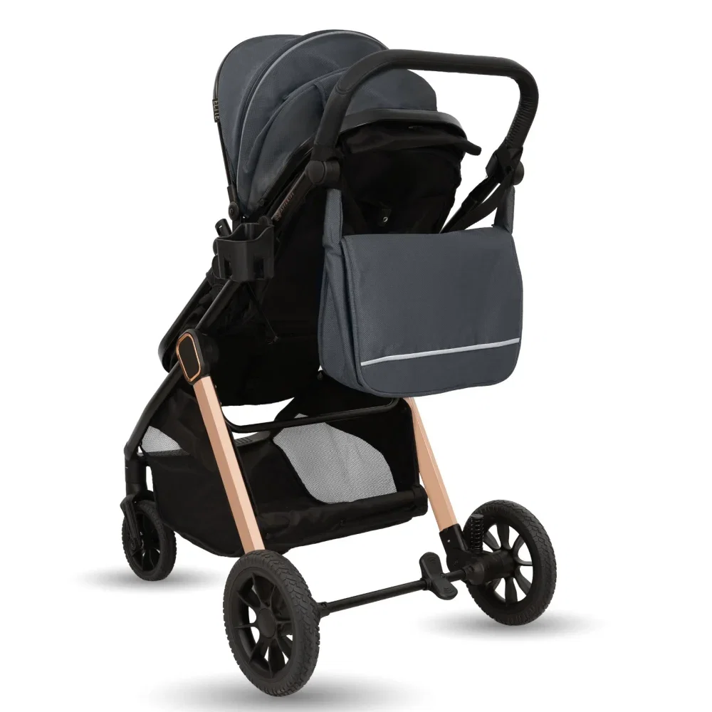Carucior transformabil 2 in 1, Appekids Elite, de la naștere până la 22 kg, sezut reversibil, cadru usor, compatibil scoici auto, include gentuta, husa picioare, husa ploaie, plasa anti-insecte, Navy  [3]