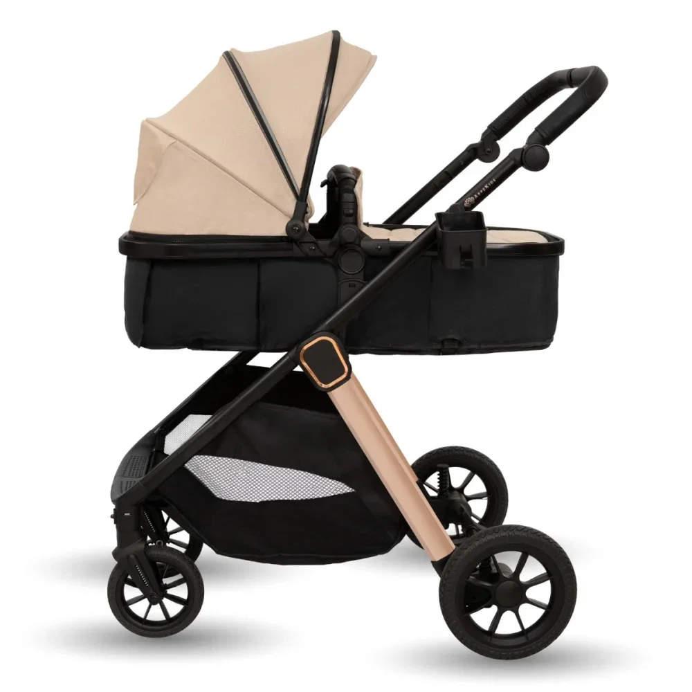 Carucior transformabil 2 in 1, Appekids Elite, de la naștere până la 22 kg, sezut reversibil, cadru usor, compatibil scoici auto, include gentuta, husa picioare, husa ploaie, plasa anti-insecte, Sand [2]