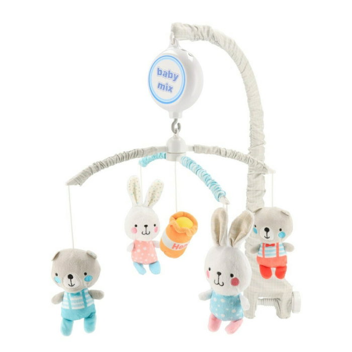 Carusel muzical, BabyMix, Pentru patut, Cu 5 jucarii din plus, Bears and rabbits 0 luni+ [1]