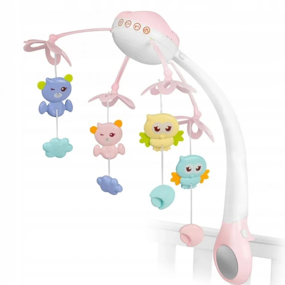 Carusel muzical pentru patut cu proiector, sunete si jucarii Ricokids - Roz [1]