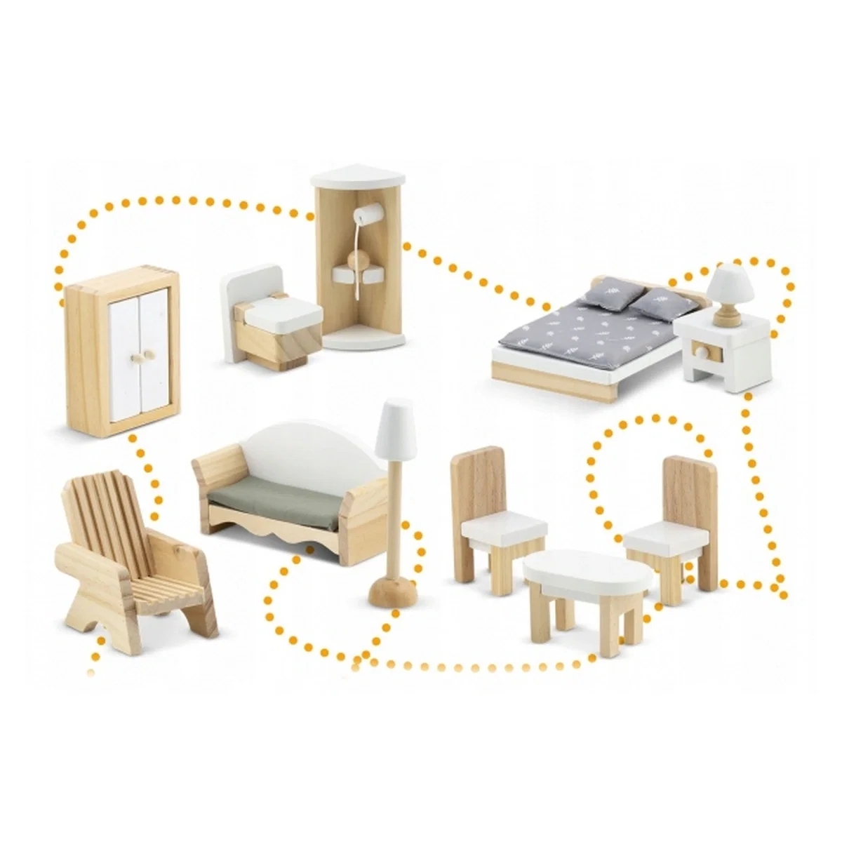 Casuta de papusi din lemn, 3 etaje, mobilier inclus, 60 x 24 x 70 cm, Ricokids - Albastru deschis 3 ani+ [7]