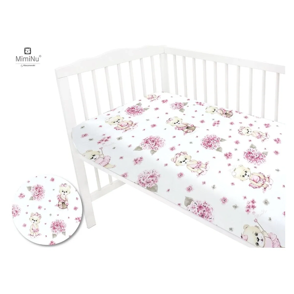 Cearceaf cu elastic, MimiNu, Pentru patut 120X60 cm, bumbac, Pink Ballerina [4]