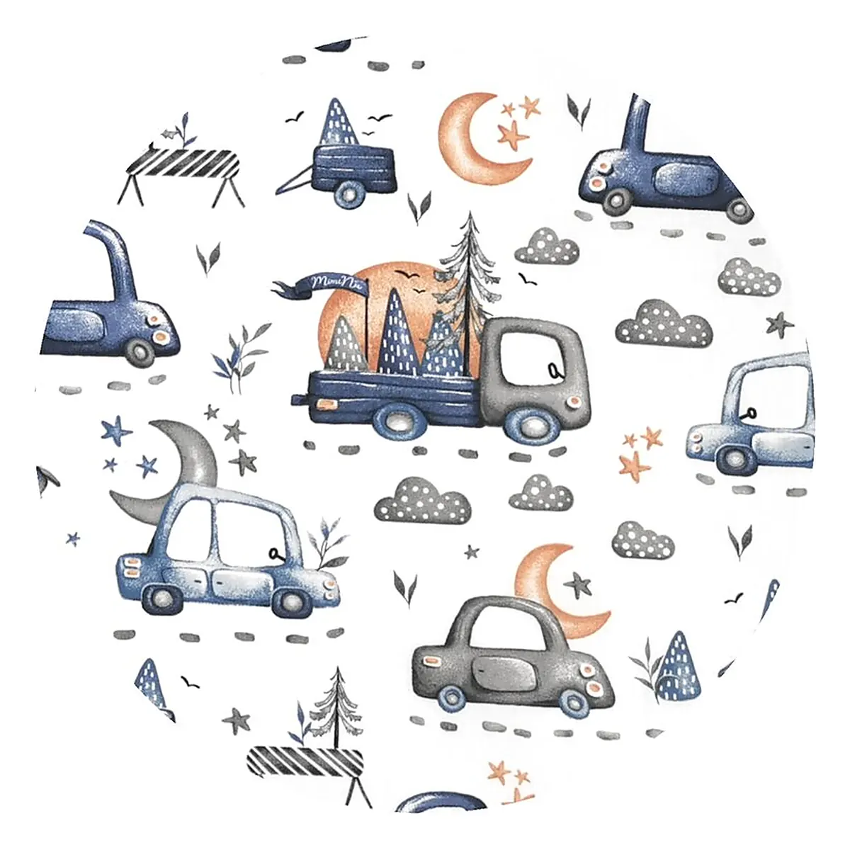 Cearceaf cu elastic, MimiNu, Pentru patut co-sleeper, Leonie, 3 x 50 cm, Cars Grey [2]