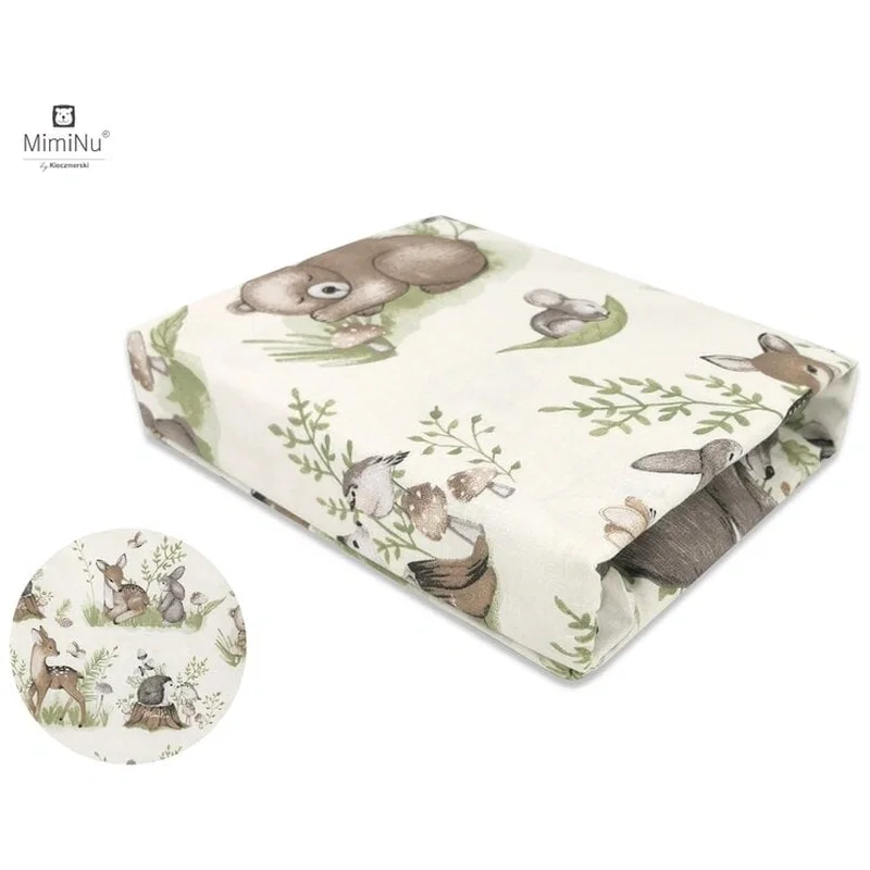 Cearceaf cu elastic pentru patut leagan 90x40 cm,Calm Forest Natural MimiNu [1]