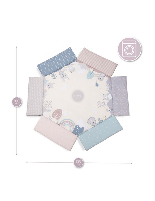 Centru de activitati, Momi, Pastel, 3 in 1 (saltea educativa, loc de joaca, piscina cu bile), include 5 jucarii, perna, saculet cu 30 bile [5]