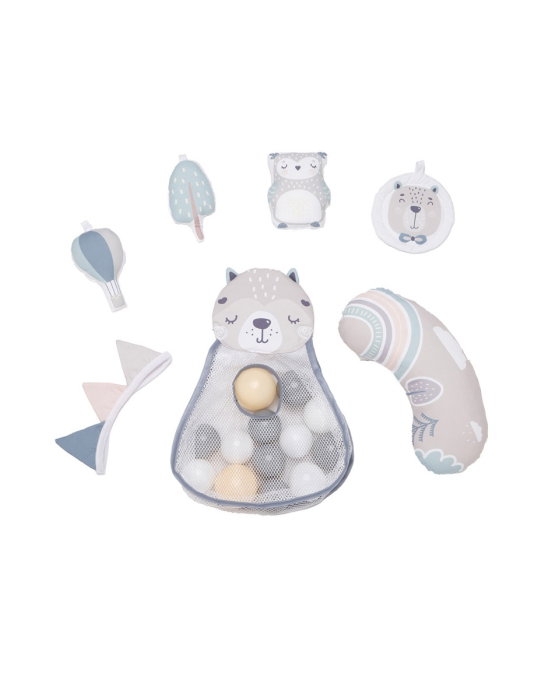 Centru de activitati, Momi, Pastel, 3 in 1 (saltea educativa, loc de joaca, piscina cu bile), include 5 jucarii, perna, saculet cu 30 bile [3]