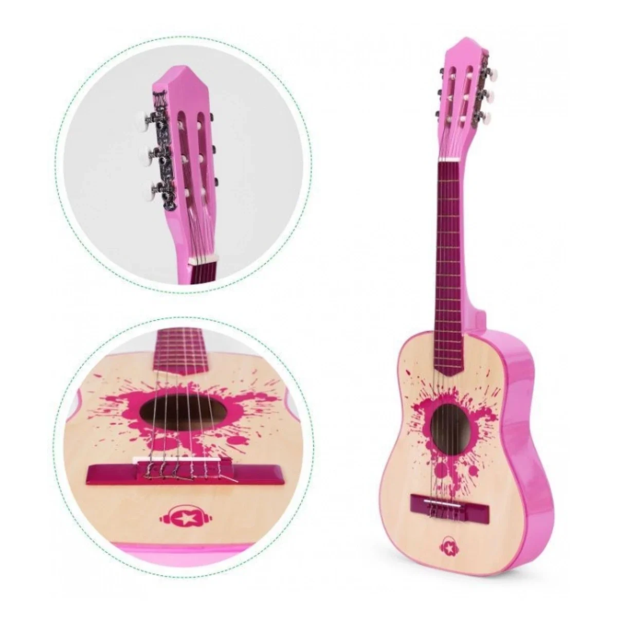 Chitara din lemn cu 6 corzi , 86 x 31 cm, Ecotoys - Roz 3 ani+ [5]