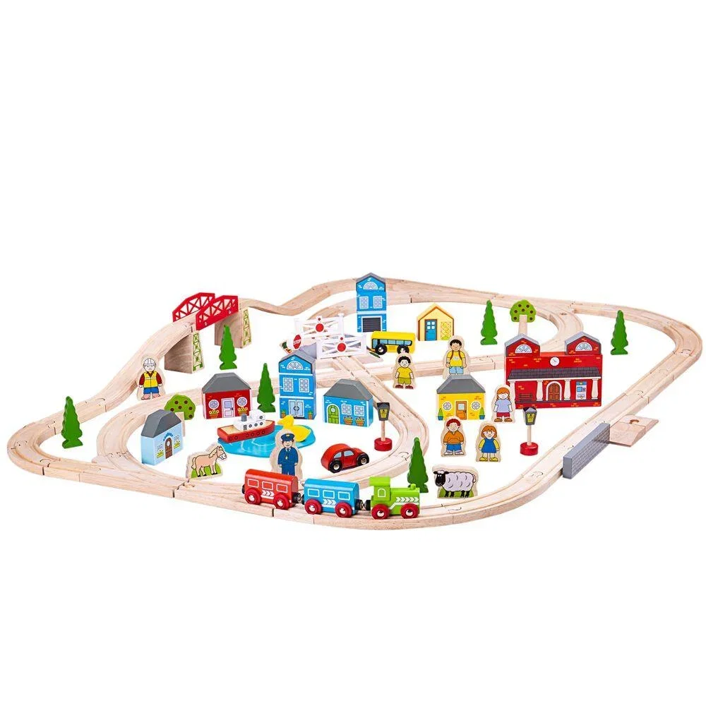 Circuit auto si feroviar (91 piese) BIGJIGS Toys 3 ani+ [2]