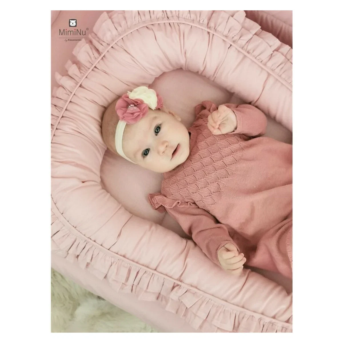 Cosulet bebelus, MimiNu, Baby Nest 55 x 75 cm, Cu Volanase, Husa 100% bumbac, Colectia Royal, Powder Pink 6 luni [5]