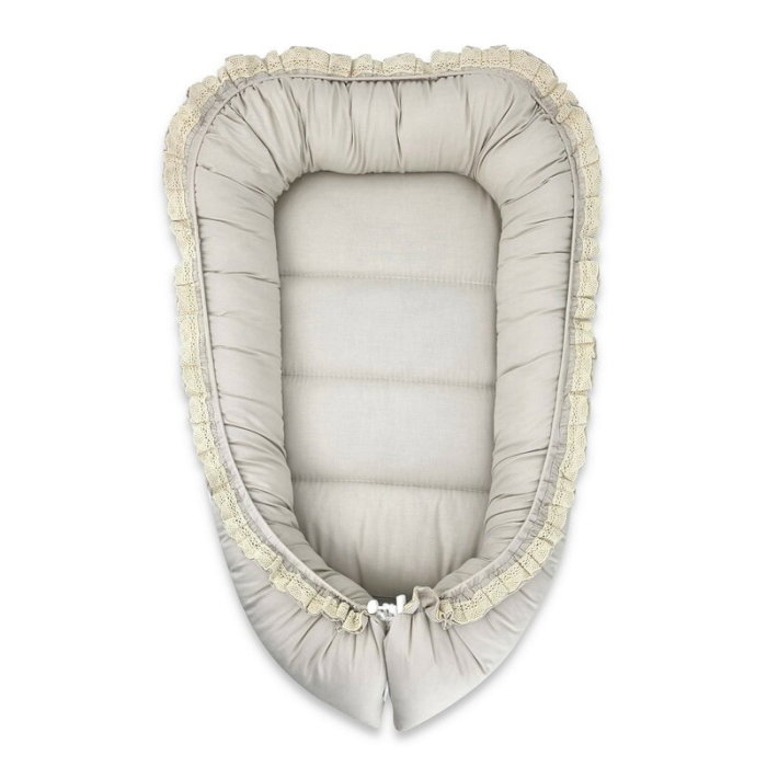 Cosulet bebelus, MimiNu, Premium, Pentru dormit, Baby Nest 55 x 75 cm, Cu Volanase si dantela, Husa 100% bumbac, Din [1]