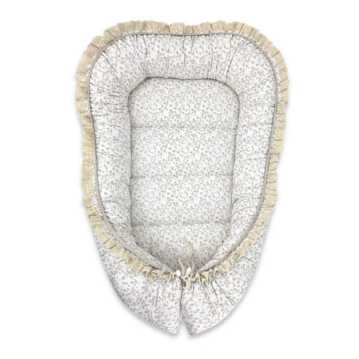Cosulet bebelus, MimiNu, Premium, Pentru dormit, Baby Nest 55 x 75 cm, Cu Volanase si dantela, Husa 100% bumbac, Din [1]